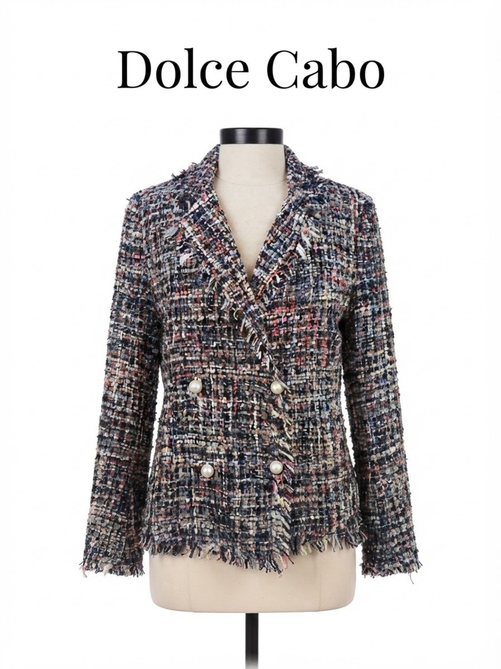 Dolce Cabo Women’s Multicolor Tweed Double-Breasted Jacket Size S